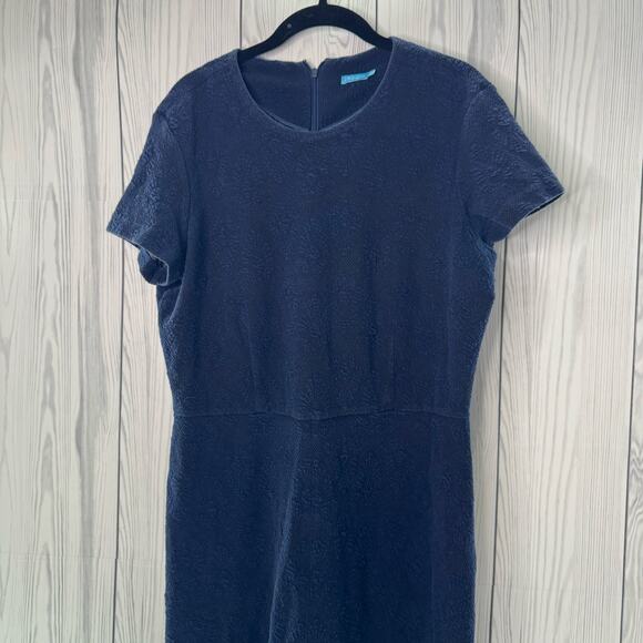 J McLaughlin Navy Jacquard A-Line Swing Dress Size XL Blue Preppy Coastal - Picture 1 of 8